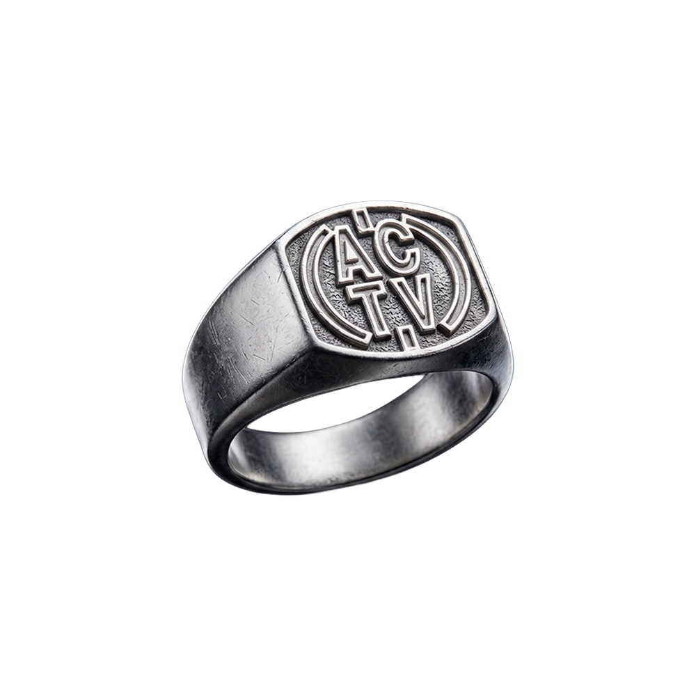 Anillo ACTV Sello Fondo Plata Envejecida